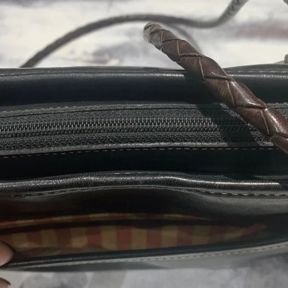 Brighton Leather Rect Shoulder Bag Purse Black and Brown Woven Straps - Picture 6 of 13